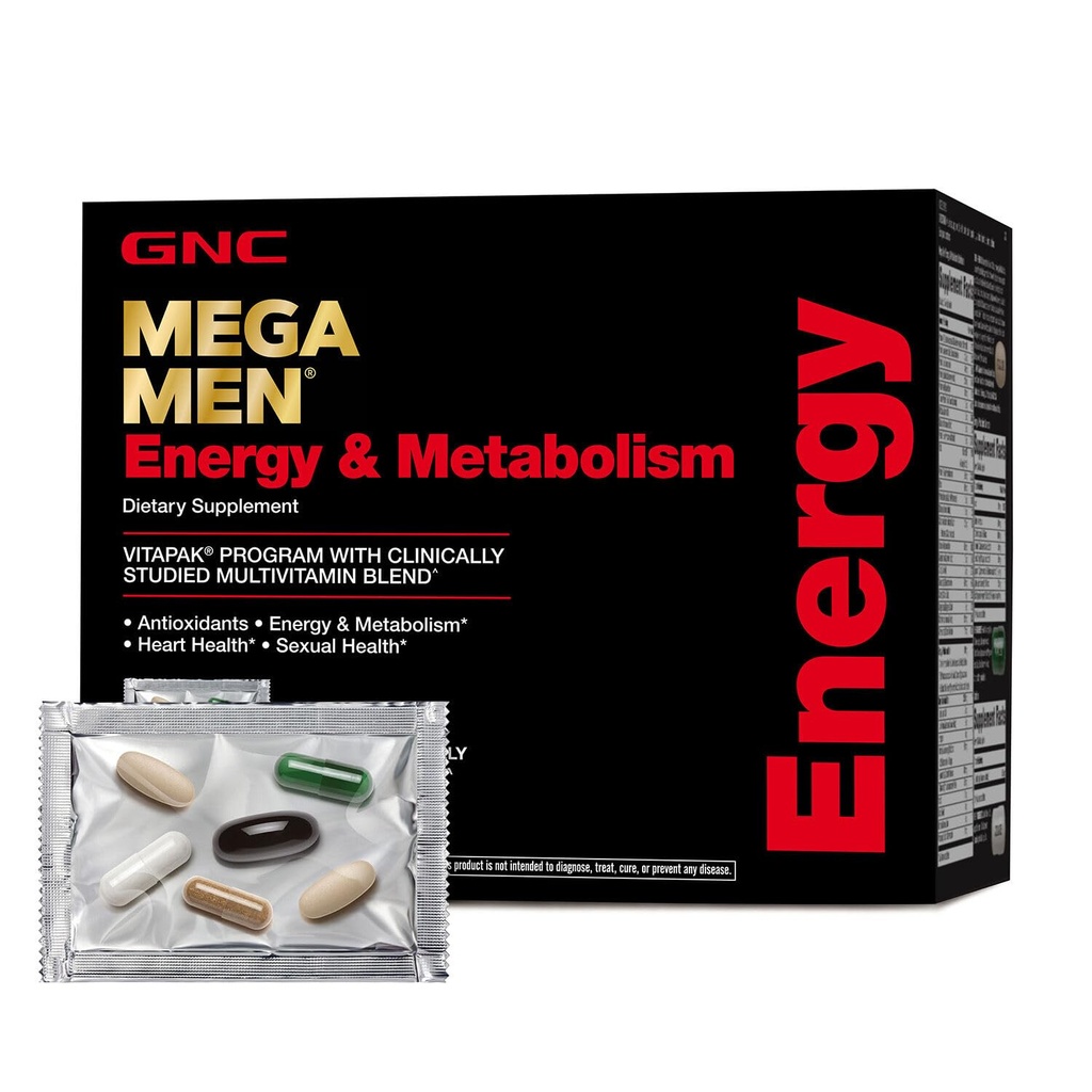 GNC Mega Men Energie en Metabolisme Vitapak Programma, Handig, Volledige Voeding, 5 Producten in 1 Pakket, Calorie Burn, Thermogenic, 300mg Cafeïne, 30 Dagelijkse Packs