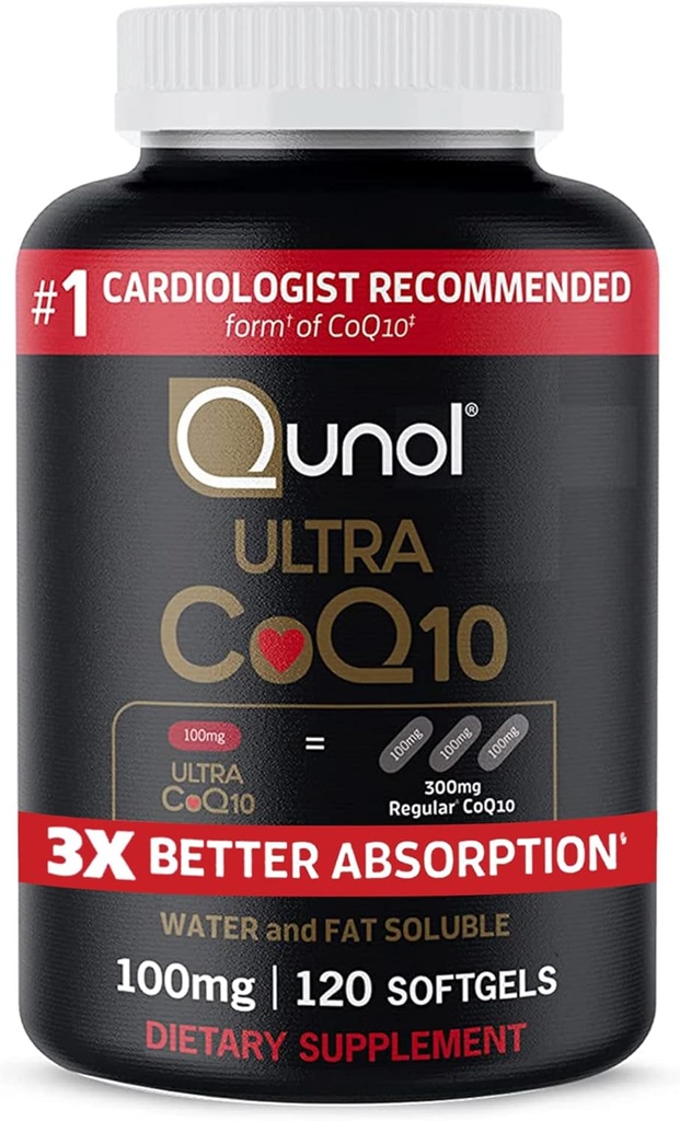 Qunol CoQ10 100mg Softgels, Qunol Ultra CoQ10 100mg, 3x Better Absorptie, Antioxidant voor Heart Health & Energy Production, Coenzyme Q10 Vitaminen en Supplementen, 120 Tellen (pakket van 24)