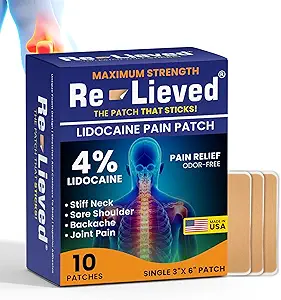 Re-souligné 4% Patchs Lidocaine Résistance maximale - sans aluminium, résistant à l'eau et États-Unis fait -Patchs de soulagement de la douleur collant supérieur Soulage rapidement le dos, les articulations et la douleur musculaire-3x6 pouces(10 Compte)