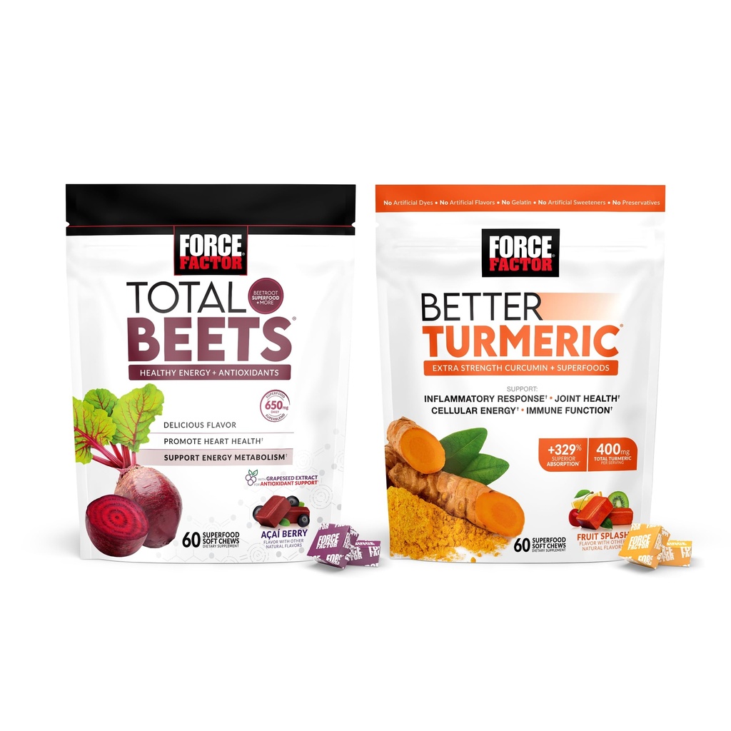 Facteur de force Total de betteraves Chews tendres, 60 Chews et meilleur supplément de soutien de joint Turmeric, 60 Chews doux