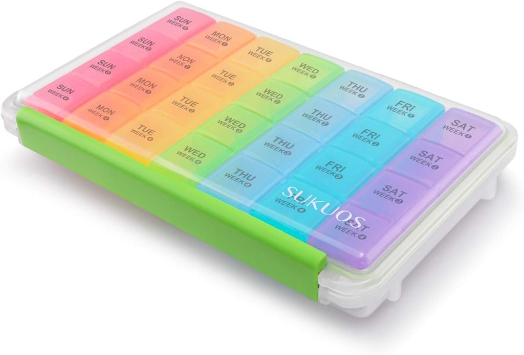 Sukuos Maandelijkse pil Organisator 28 Dag, Grote Vocht-Resistant pil Box dozen met Stof-Proof Box en Duidelijke deksel voor Vitamine/Visolie/Suplements, Gemakkelijk te openen en schoon