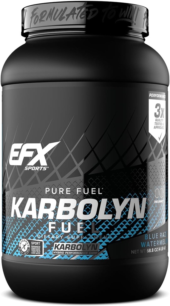EFX Sports Karbolyn Carburant (en poudre d'hydrate de carbone à absorption rapide) Charge de carbure, énergie soutenue, récupération rapide (sans stimulant) 36 portions (méleau d'eau Razz bleu)