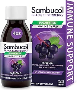 Sambucol Black Elderberry Sirop sans sucre - Sambucus Elderberry Sirop pour adultes Immune Support, Elderberry liquide, Extrait de mûrier - 4 Fl Oz