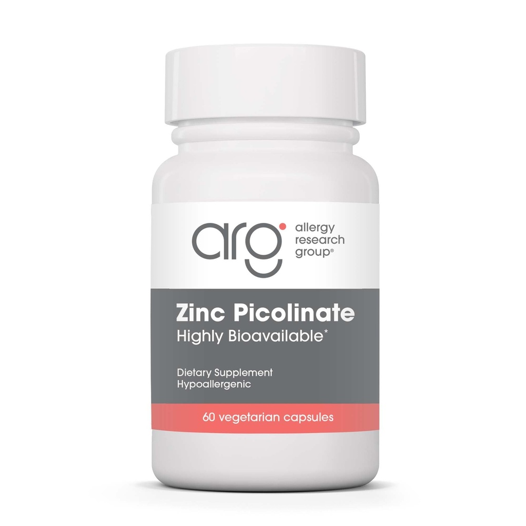 Groupe de recherche sur l'allergie Supplément de picolinate de zinc - Soutient une réponse immunitaire normale en santé, hautement biodisponible, bien absorbé, hypoallergénique, capsules végétariennes - 60 Compte