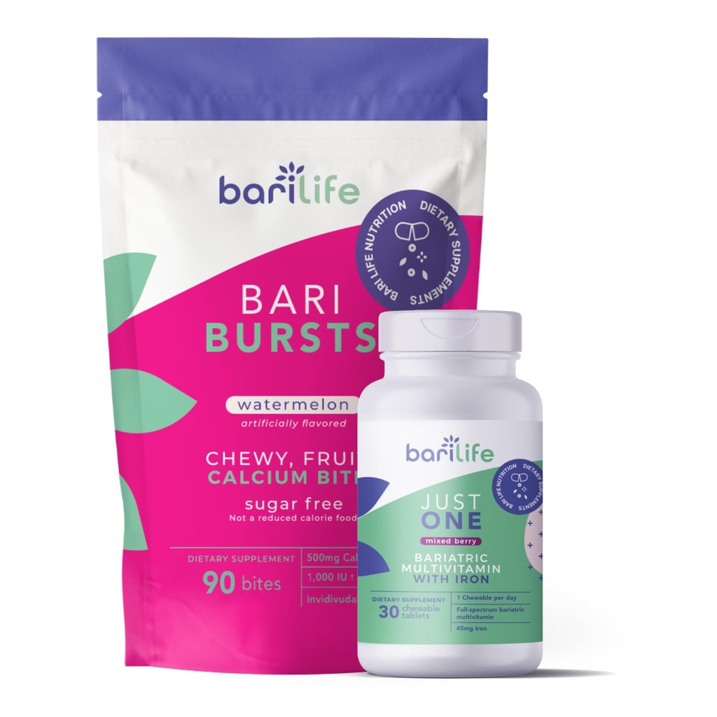 Bari Life Just One Chewable: Eenmaal daags Bariatrische Multivitamine + IJzer en en BariBurst Calcium Citrate Zachte Kauwen voor Gastric Bypass, Gastric Sleeve en Duodenal Switch (Watermelon)