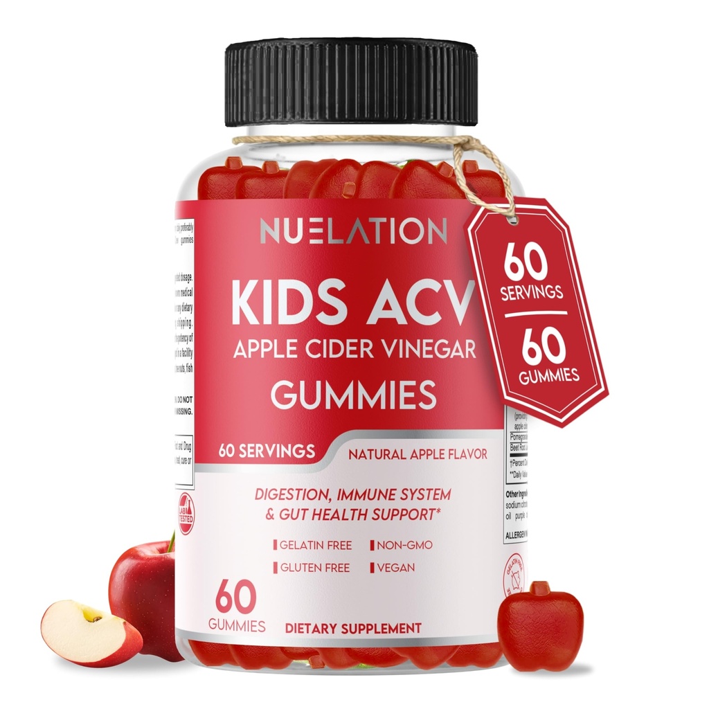 Apple Cider Vinegar Gummies for Kids, 60 Servings. Glutenvrij, veganistisch en gelatinevrij ACV Gummies