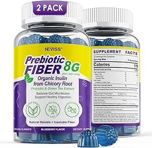 Vezel Gummies voor volwassenen 8g (Inulin, Psyllium Husk, FOS Meer) met Probiotica, Groene Thee Extract, Suikervrije Plant Based Fiber Supplement Blend voor de spijsvertering gezondheid, Regularity, Non-GMO, Veganist, 120Cts