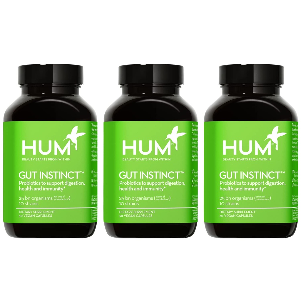 HUM Gut Instinct Dagelijkse Probiotica voor vrouwen en mannen, Digestieve Gezondheid, Lactobacillus, Bifidobacterium Strains for Immune Support, Probiotic Supplement for Healthy Gut Diversity, 90 Capsules