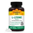 Country Life L-Lysine 500 mg met B-6, Ondersteunt Immune Health, Bevordert Collageen vernieuwing in lippen en mond, 100 Vegan Capsules, Gecertificeerde Gluten Vrij, Gecertificeerde Veganistisch