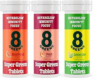 8Greens SuperGreens Comprimés SuperGreens Poudre SuperGreens Comprimé SuperGreens, Métabolisme Immunité et Focus, Verts quotidiens Comprimés effervescents, Organique: Aloe Vera, Spiruline, Chlorella, Variété, 30 portions