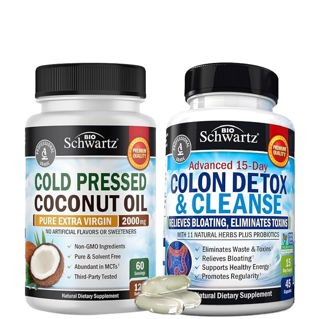 BioSchwartz 15 dagen reiniging voor Colon en Gut Health Plus Cold Pressed MCT Coconut Oil Capsules (2 maand levering)