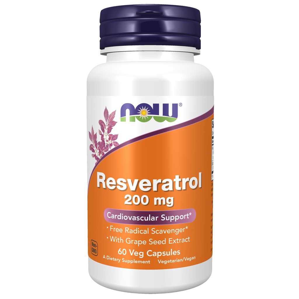 NOW Foods Supplementen, Natuurlijke Resveratrol 200 mg met Rode Wijn Extract, 60 Veg Capsules