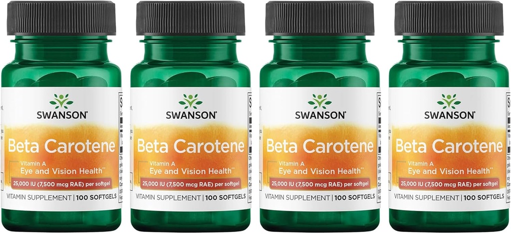 Swanson Beta-Caroteen (Vitamine A) 25000 Iu (7500 mcg) 100 Sgels (4 verpakkingen)