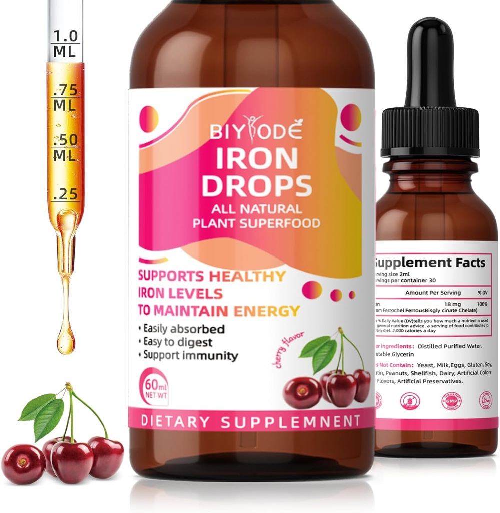 IJzersupplement voor vrouwen druppels: vloeibaar ijzer supplement met vitamine C B12 & foliumzuur temperament Absorptie energie ondersteuning niet-constipatie Formule Vegan suikervrije druppels