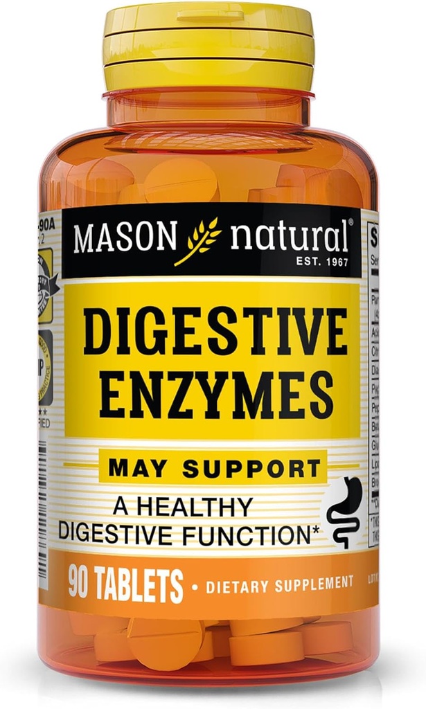 MASON NATUURLIJKE Digestieve Enzymen met Prebiotica & Probiotica, Ondersteunt Digestieve Gezondheid & Gut Balance, 90 tabletten