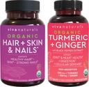 Biologische Haarhuid en Nagels Vitaminen + Biologische Kurkuma met Zwarte Pepper & Ginger Bundle, Gemaakt met Biotin 5000 mcg voor gezond haar, Kurkuma voor natuurlijke gezamenlijke ondersteuning