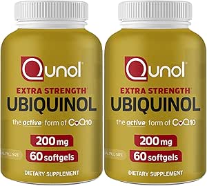 Qunol Ubiquinol CoQ10 200mg Softgels, Ubiquinol 200mg - Forme active de Coenzyme Q10, Antioxydant pour la santé cardiaque - 60 Compte (paquet de 2)