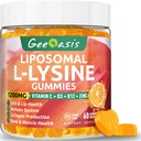 Liposomale L-lysine Gummies 1200mg, Lysine kauwbaar supplement met vitamine C, D3, B12 & zink voor volwassenen en kinderen, Immune & Collageen Support, Lips & Skin Health, Veganist, Natural Fruit smaak, 60CT