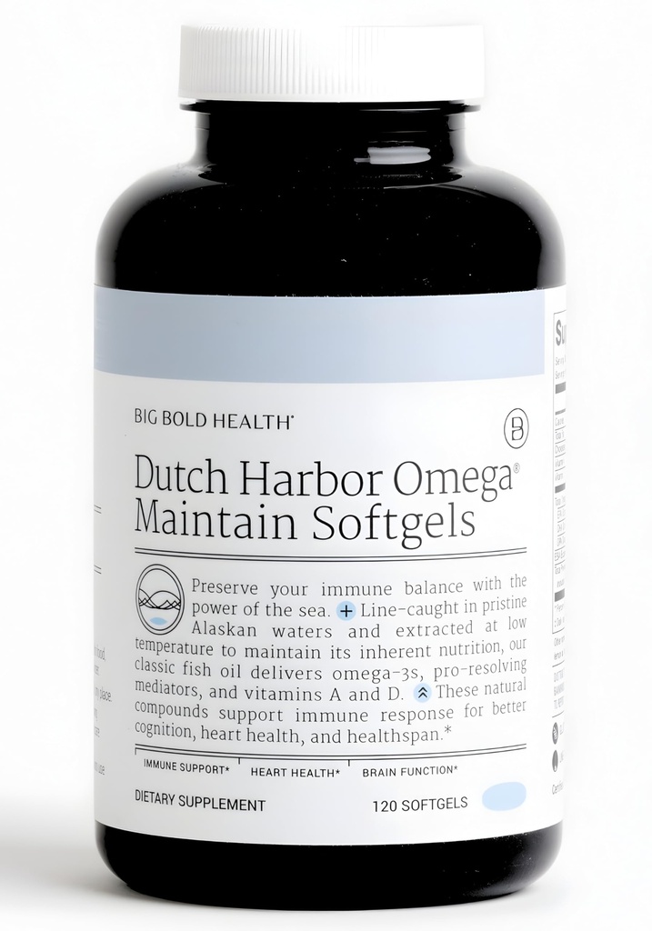 Big Bold Health Dutch Harbor Omega Maintain Softgels - Premium Alaskan Cod Liver Oil (120 Count) - Duurzaam Gebronzen Omega-3 Supplement met EPA, DHA, DPA - Natuurlijke Vitaminen A & D - MSC Gecertificeerd