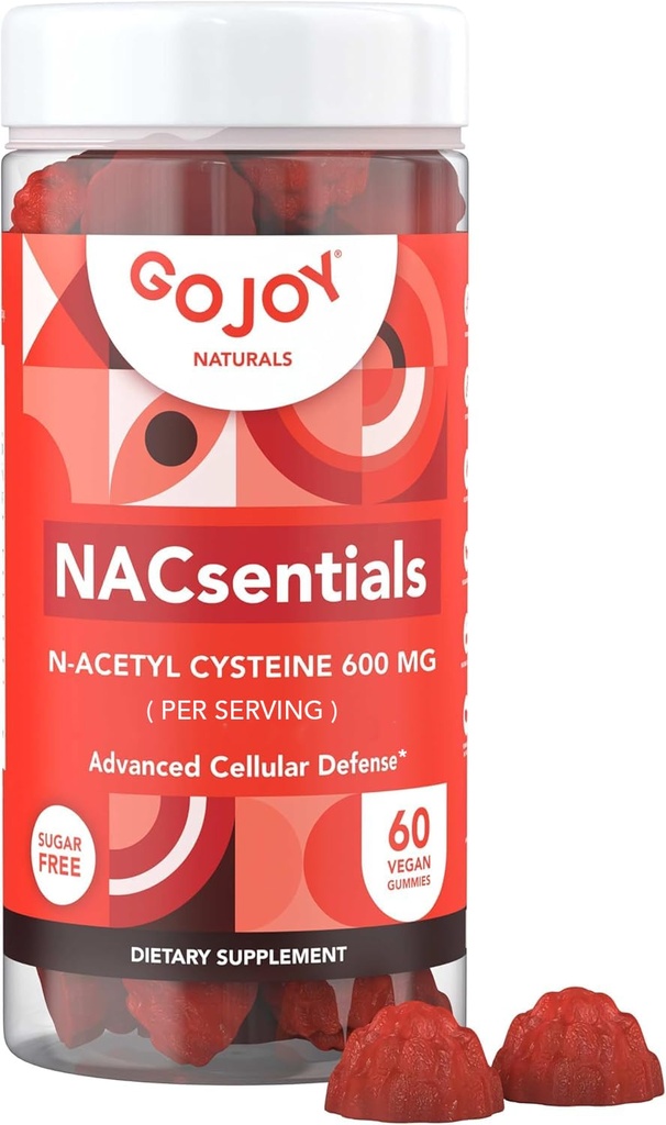 GOJOY NACsentielles 7-en-1 NAC Gummies 600mg – soutient le bien-être glutathion, foie et antioxydant – N-acétyl Cystéine avec vitamine C, ALA, Quercetine et Astaxanthine – végétalien, sans sucre