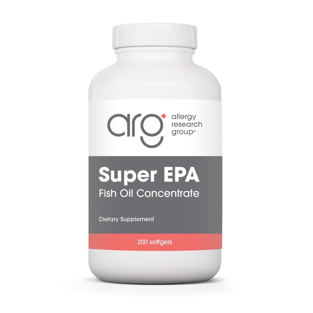 Allergy Research Group Super EPA - Omega 3 Supplement, Visolie Concentraat, EPA, DHA, Omega 3 Vetzuren, Duurzaam-gezongen ansjovis, Softgels - 200 Tel.