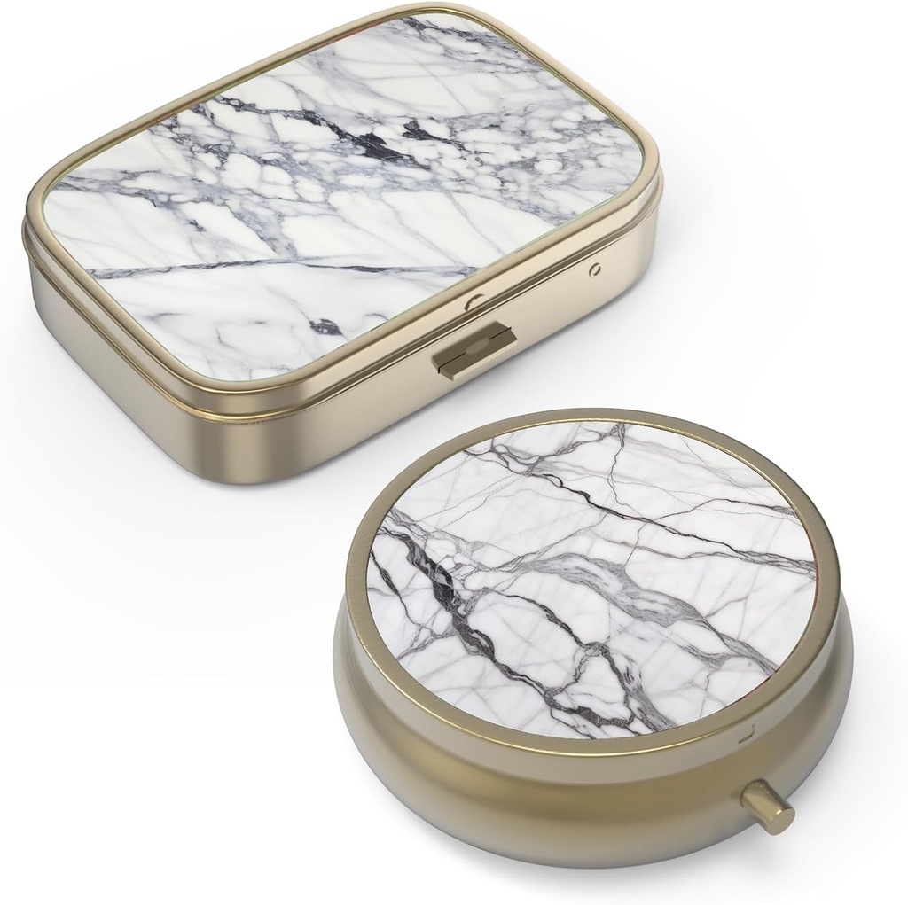 Pill Case Pill Box met Mirror Retro Small Pill Case voor Purse of Pocket Bronzen Pill Box of Vitaminen, Visolie, Supplementen, Pill Bevat reizen Gifts(2PCS)