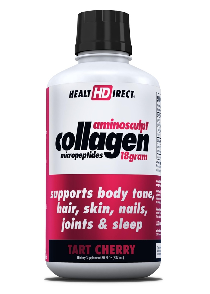 GEZONDHEID DIRECT AminoSculpt Sugar-Free Collages Supplement - High Potency Medical-Grade Proteïne voor haar, huid, nagels & joints, Grass-Fed, Niet-GMO, Liquid Collageen - Tart Cherry - 30 Fl Oz