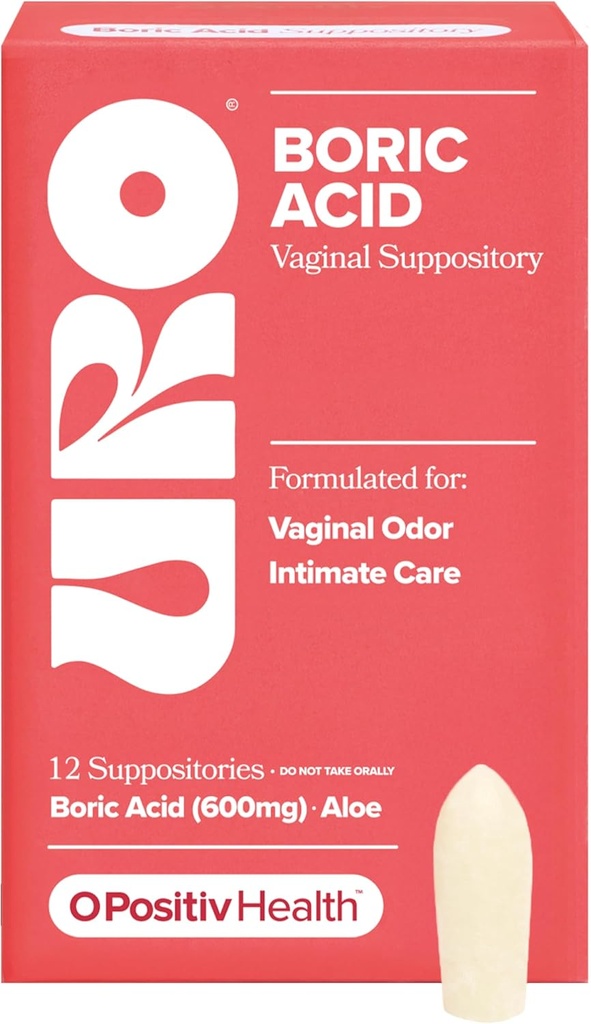 O Positiv URO Boric Acid Vaginale Zetpil met Lactic Acid, en Aloe for Fast Relief en Vaginale Odor Control 