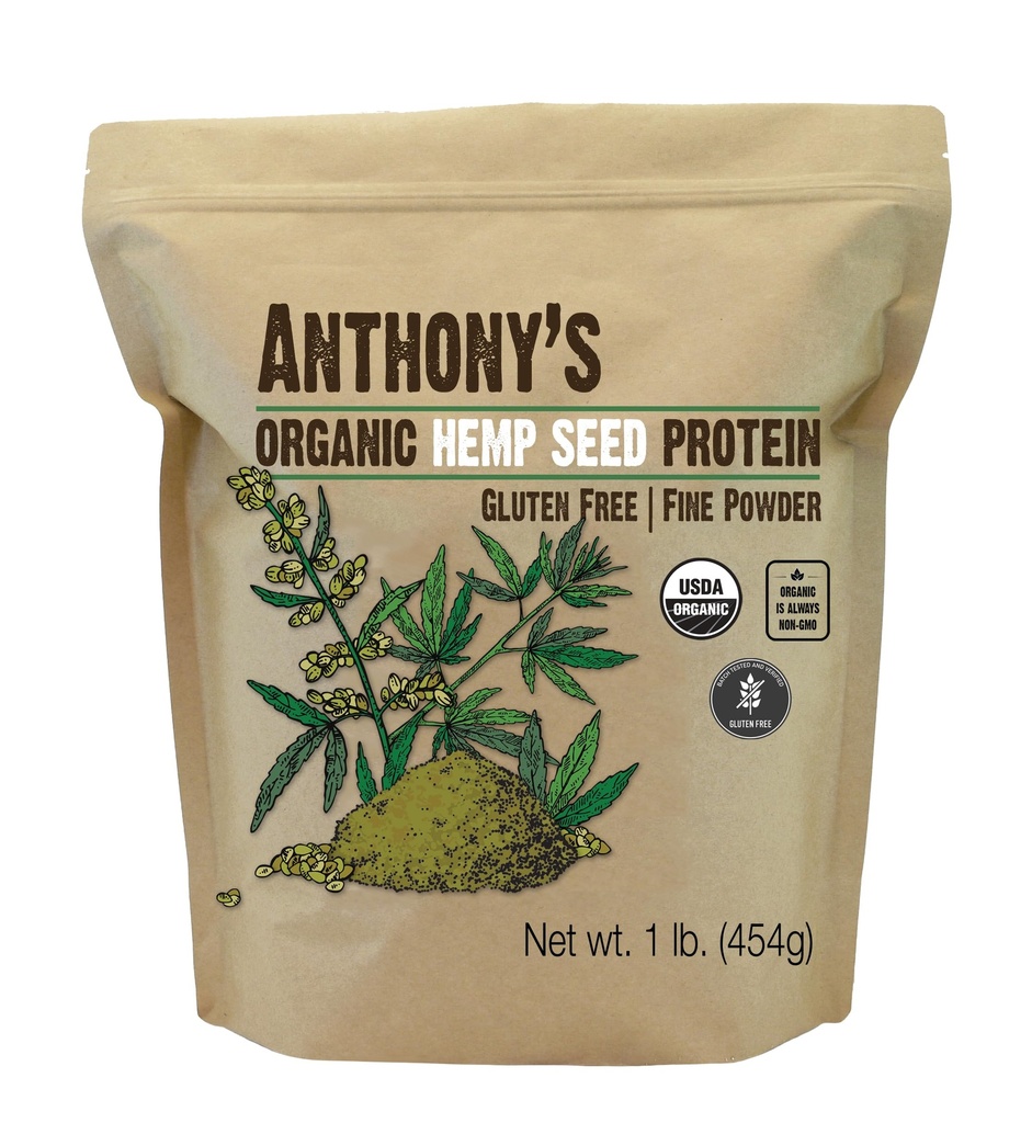Anthony's biologische hennepzaad eiwit poeder, 1 lb, koud geperst, glutenvrij, niet GGO, fijn poeder