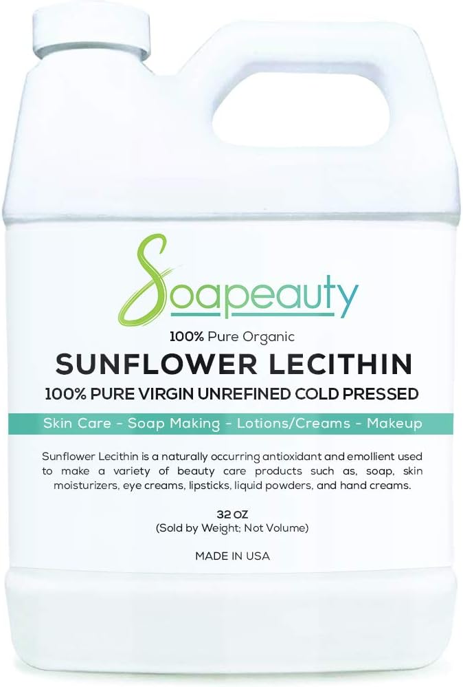 Lécithine de tournesol Huile liquide de Lécithine Cold Pressed Unrefined (en anglais seulement) USP Grade Unbreached 100% Pure Natural Lécithine Huile de Lécithine Skin Hydratant, Soap Making, Lotion (en anglais seulement) 32 fl oz