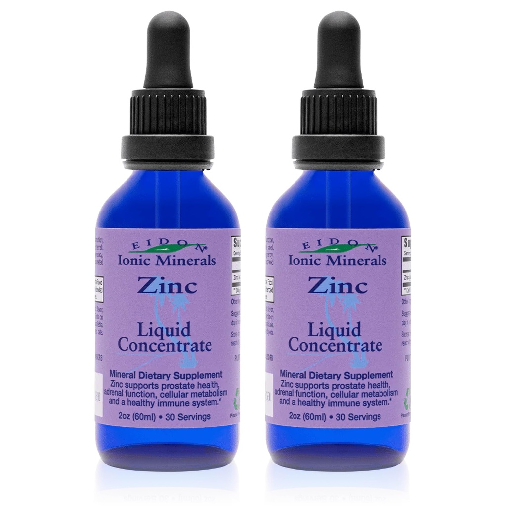 Eidon Ionische Mineralen Liquid Zink Concentraat - Ionische zinksulfaat supplement druppels voor mannen, vrouwen, & kinderen, ondersteuning immuunsysteem, haar en huid, lever en nier Gezondheid - 2 oz, 2 Pack