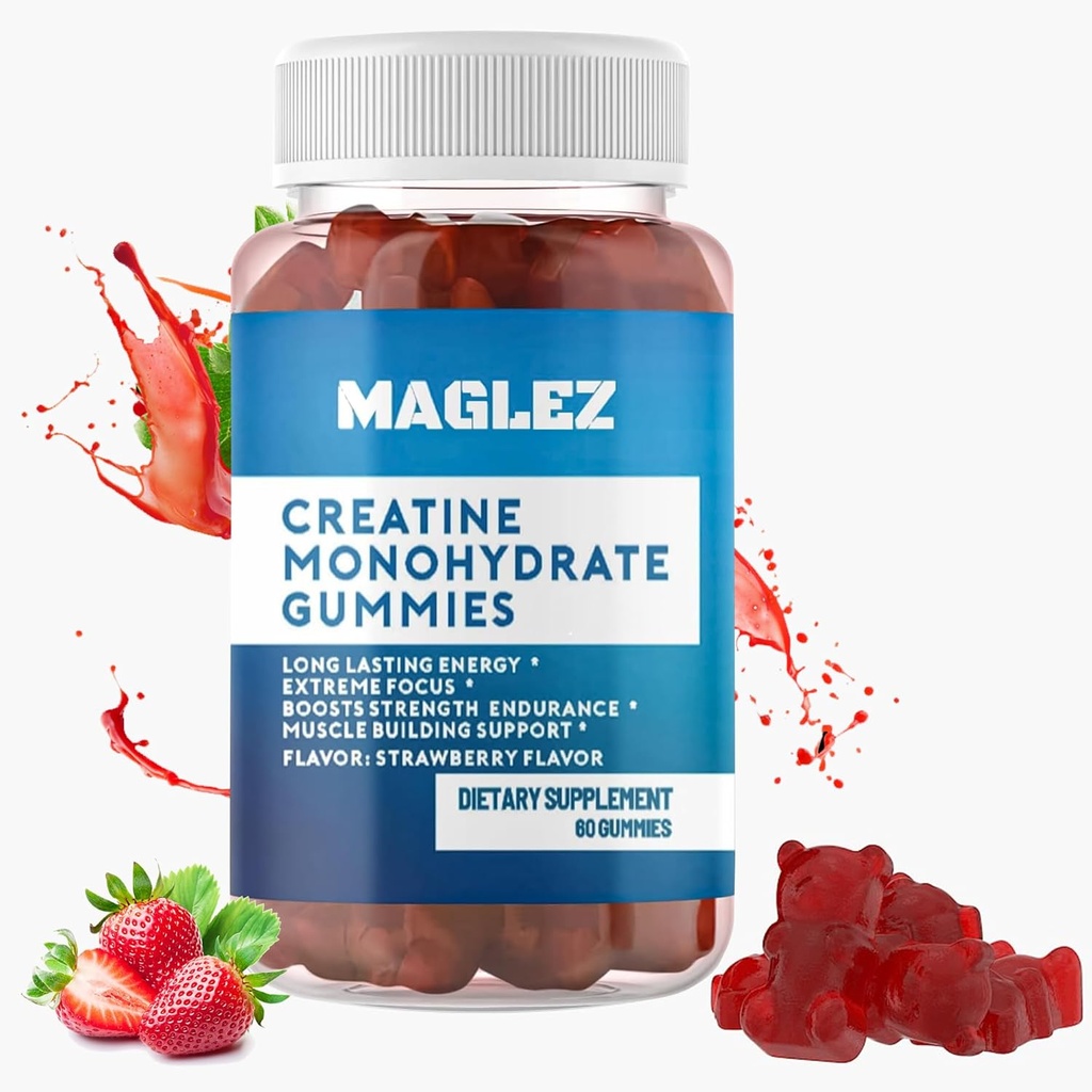 Gommies créatine – Gains savoureux pour les femmes et les hommes – Gommy créatine végétalien, sans gluten – 60 Compte pour soutenir la croissance musculaire et la force