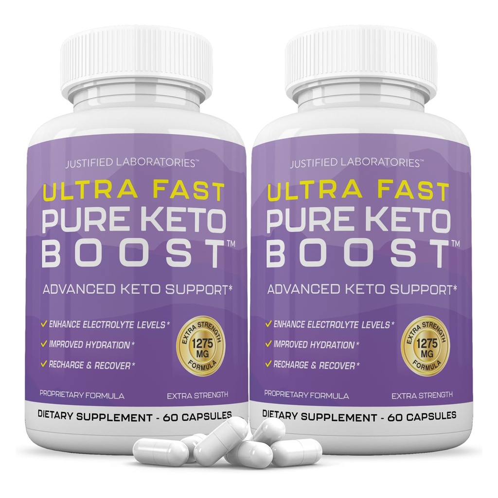 Laboratoires justifiés (2 Pack Ultra Fast Pure Keto Boost Pills 1275MG Nouvelle formule et améliorée contient du vinaigre de cidre d'Apple Extra Virgin Olive Oil Powder Green Tea Leaf 120 Capsules