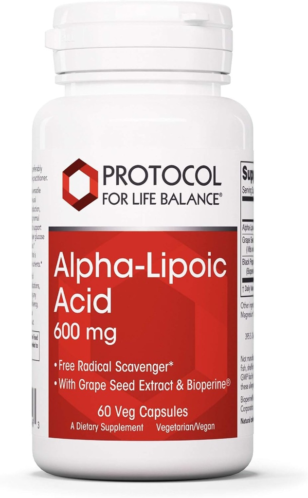 Protocol Alpha Lipoïnezuur 600 mg - Grape Seed Extract en Bioperine - 60 Veg Caps