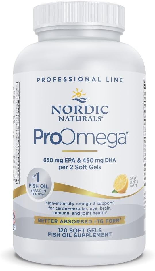 Nordic Naturals ProOmega, Lemon Flavor - 120 Soft Gels - 1280 mg Omega-3 - High Potency Fish Oil with EPA & DHA - Promotes Brain, Eye, Heart, & Immune Health - Non-GMO - 60 Servings