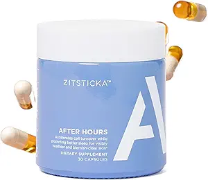 ZitSticka supplément d'acné vitamine pour l'acné kystique avec 30 capsules naturelles pour les femmes et les hommes, suppléments pour le soutien hormonal, la clarté de la peau, taches foncées - Dermatologue testé (Ceramides après les heures)