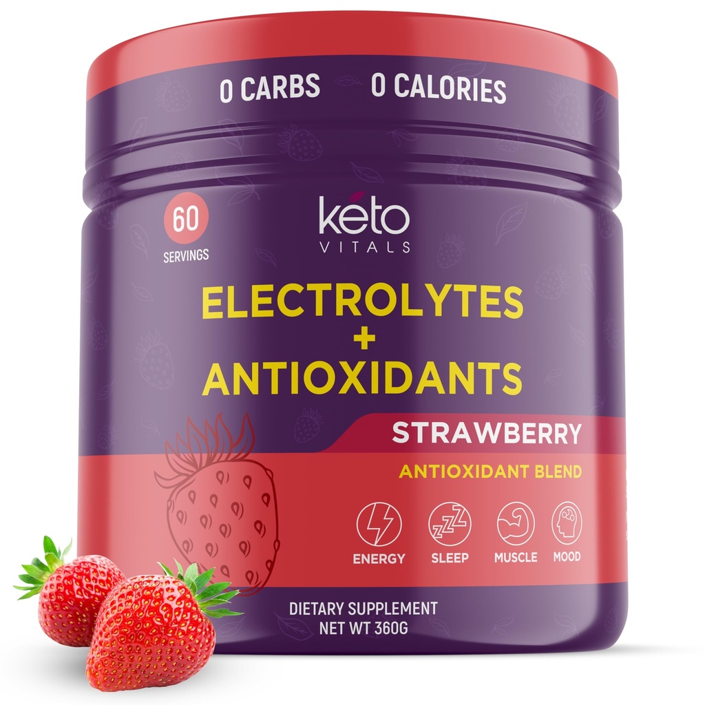 Keto Vitals Poudre d'électrolytes antioxydants - Mélanger des électrolytes avec du potassium, du magnésium, du sodium, du calcium.