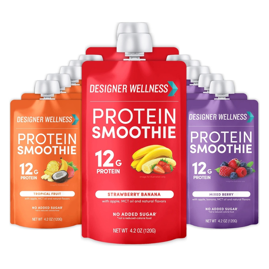 Designer Wellness Proteïne Smoothie, Real Fruit, 12g Proteïne, Low Carb, Zero Added Sugar, Glutenvrij, Non-GMO, Geen kunstmatige kleuren of smaken, Variety Pack, 12 Tellen