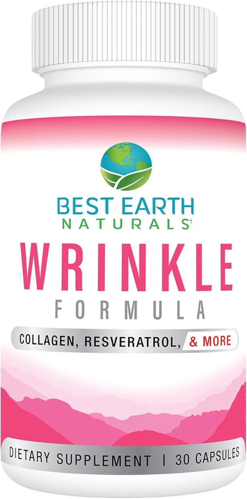Best Earth Naturals Rimpelformule met Hyaluronzuur, Niacinamide, Multi Vitamin, Collageen voor vrouwen of mannen - Huid Vitaminen Supplement - 30 Dag Supply (30 Capsules)