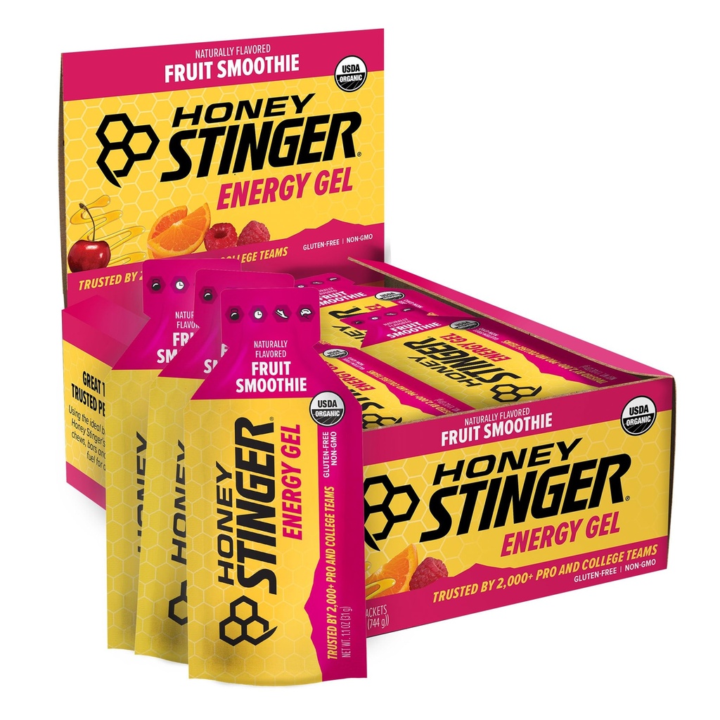 Honey Stinger Biologische Fruit Smoothie Energy Gel, Glutenvrij & Cafeïnevrij, voor oefeningen, hardlopen en prestaties, Sportvoeding voor thuis & Gym, Pre & Mid workout, 24 Pack, 26,4 Ounce