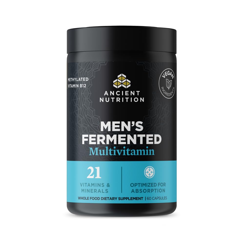 Oude voeding Multivitamine voor mannen, mannen gefermenteerde multivitamine met vitamine A, C, D, E, K, Zink & Magnesium, Immuun Support, Vegan, 60 Ct