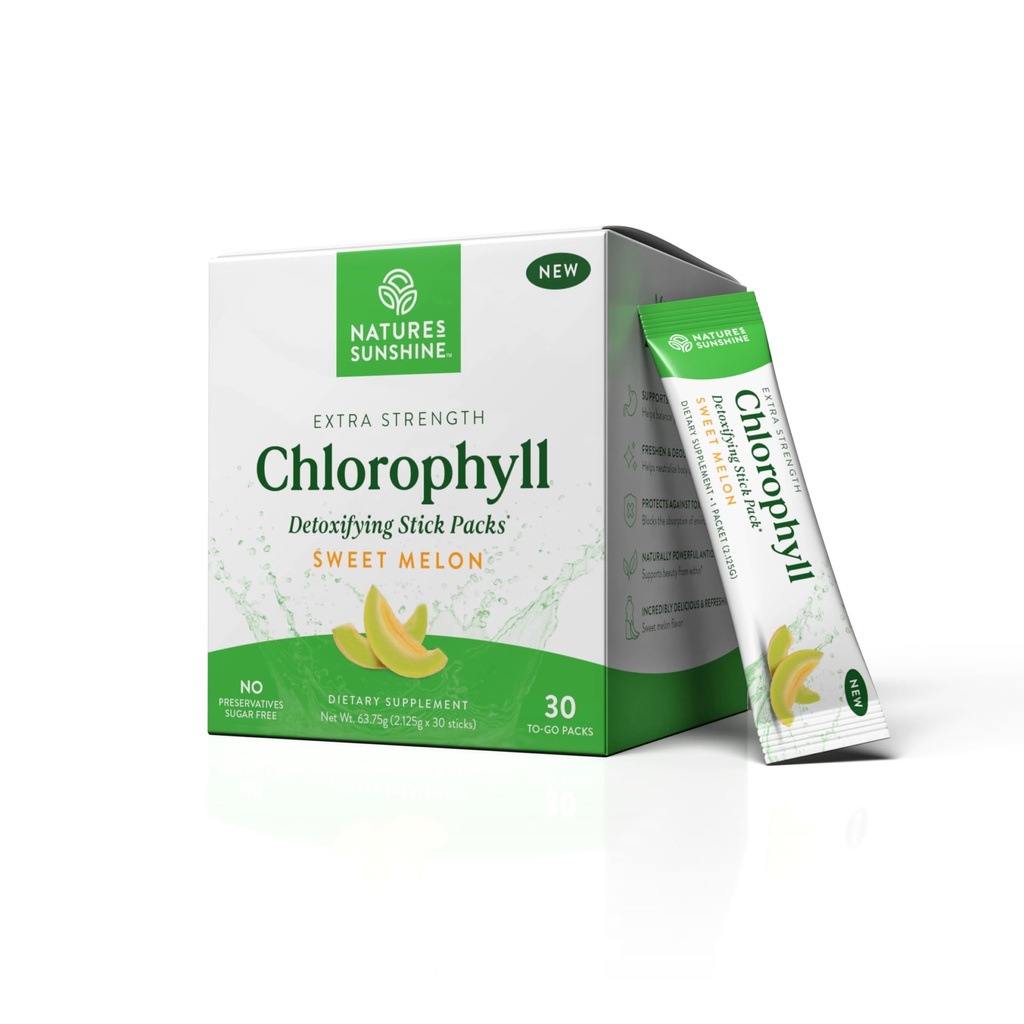 Nature's Sunshine Chlorofyll Stick Packs: Supercharge Your Detox and Boost Gut Health in Handige, Delicious Stick Packs (Sweet Melon)