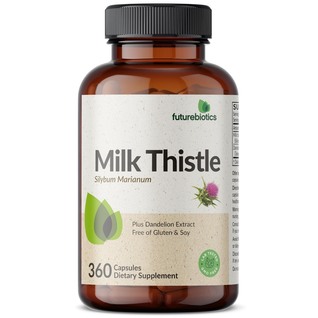 Futuresbiotiques Thistle de lait Silymarin Marianum & Dandelion Racine Foie Soutien de santé, Antioxydant Soutien, Détox, 360 Capsules