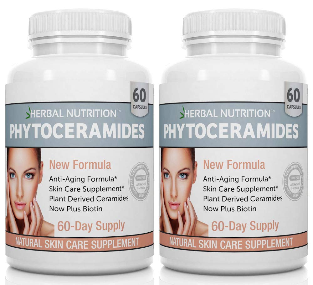 Fytoceramiden Rijst op basis van Biotin Anti Aging Supplement, rimpelverwijderaar en gezicht vochtinbrengend met Phytoceramiden Vitamine A, C, D en E, Twee flessen, 120 capsules 40 mg, Glutenvrij