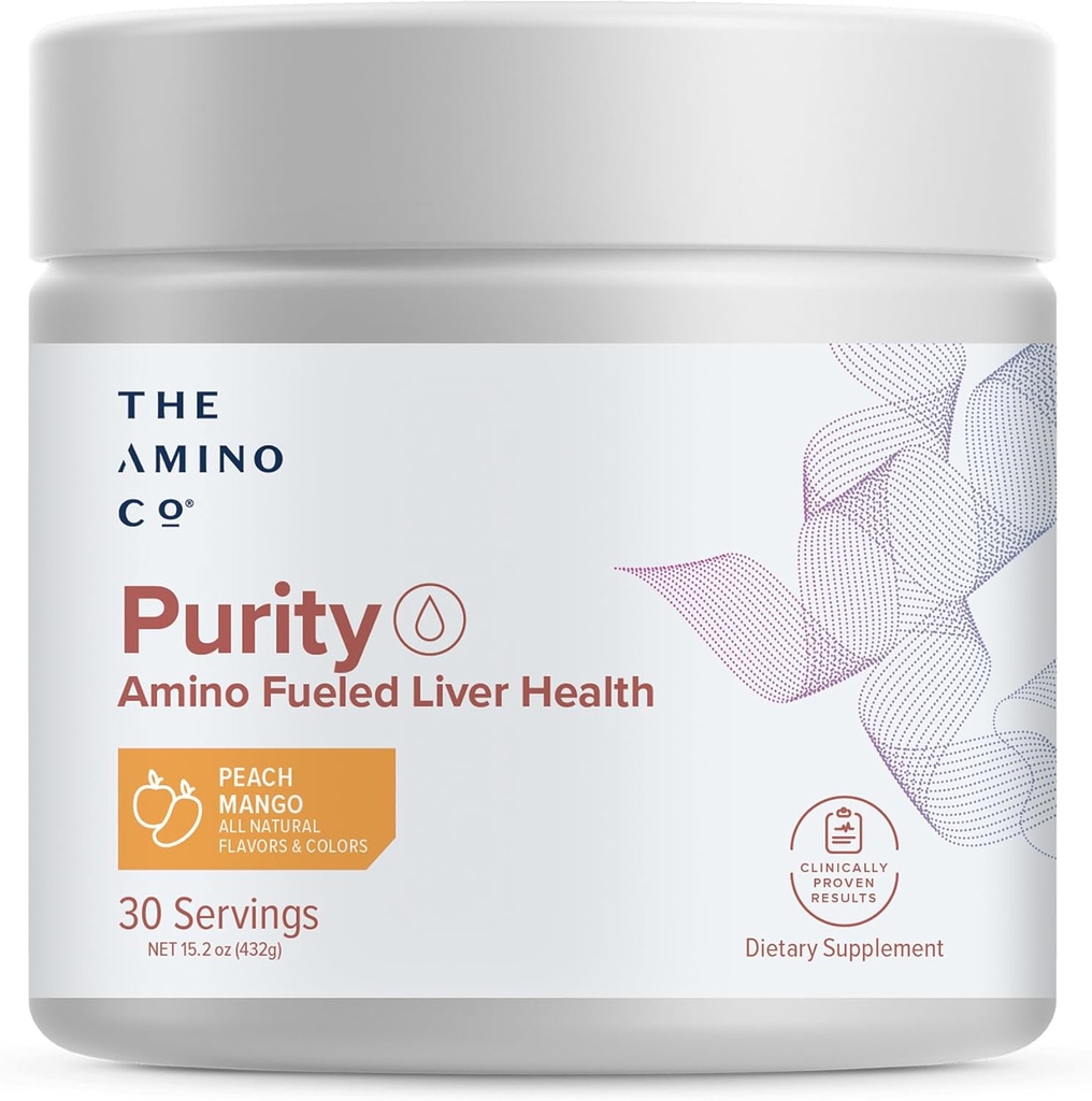 De Amino Co. Zuiverheid - Lever Ondersteuning Supplement met essentiële Aminozuren voor lever Detox Reiniging - Boost Lever Gezondheid voor optimale lever Ondersteuning- Perzik Mango, 30 porties