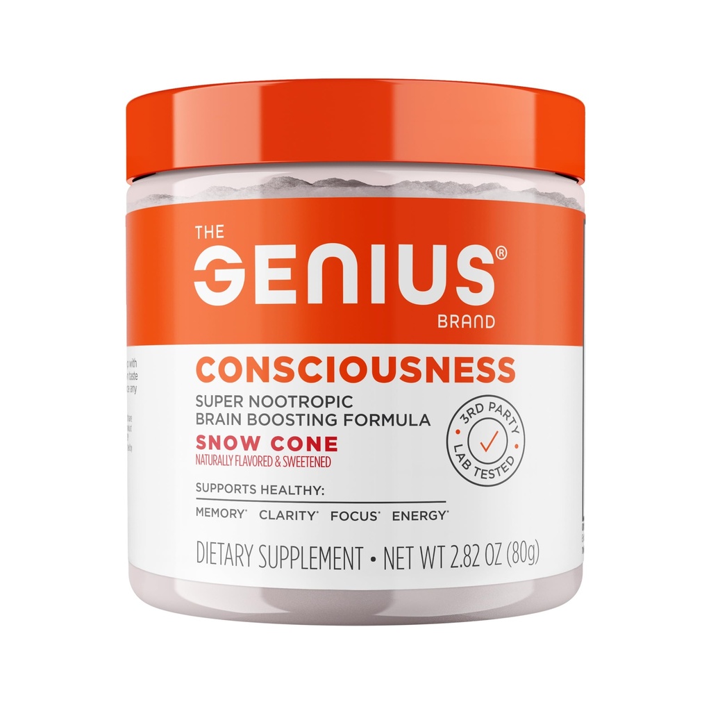 The Genius Brand Genius Consciousness - All-in-One Brain Health Supplement for Clarity - Ondersteunt concentratie, creatief denken, energie en geheugen - Powered by Nootropics - 15 Servings - Snow Cone