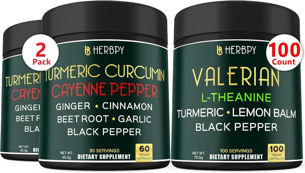 Ensemble 7in1 Curcumin curcumin et 5in1 supplément racine valériane - Soutien Digestion, santé cardiaque, immune et relaxation