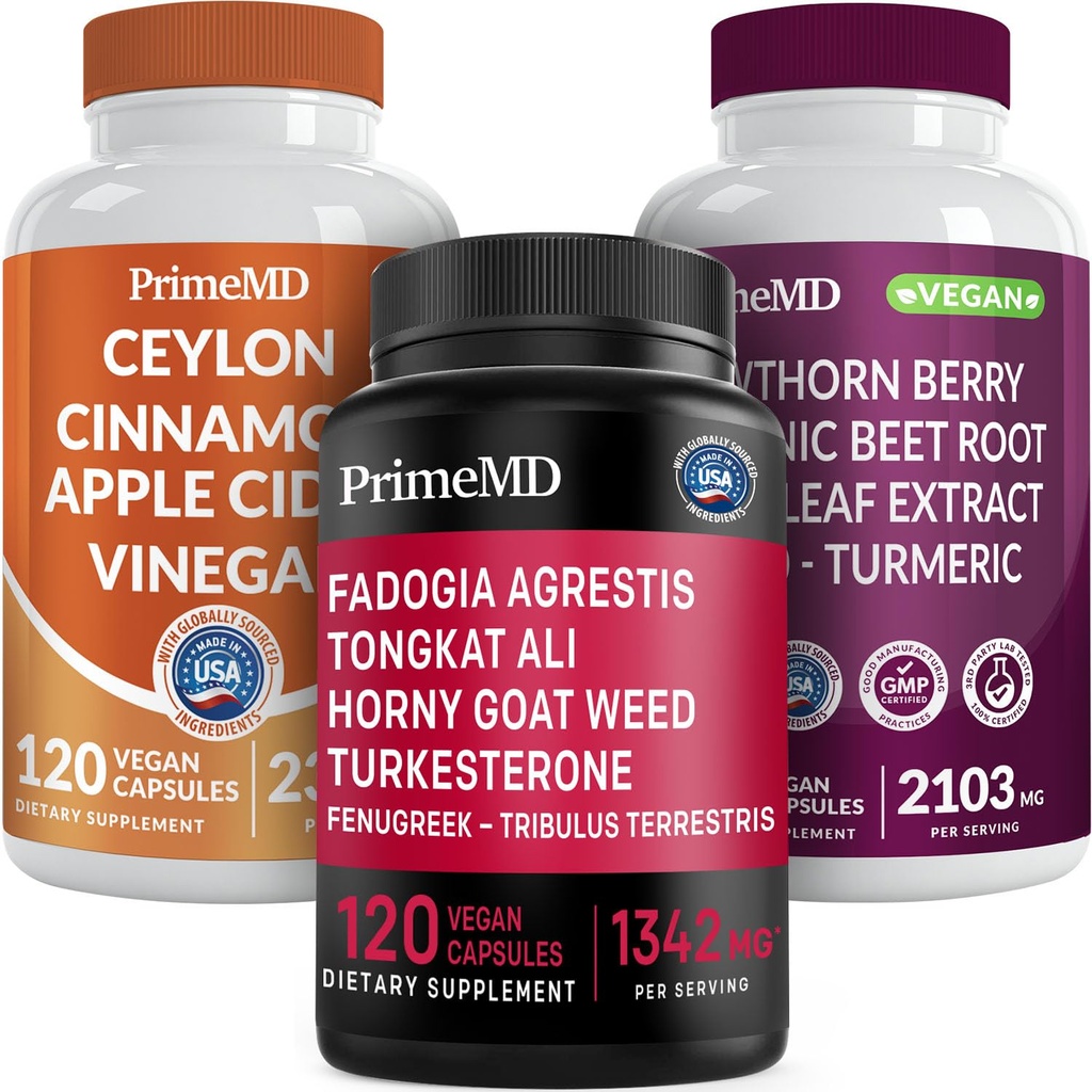 Ceylan Cinnamon (1pk), Fadogia Tongkat Ali (1pk) et supplément à l'oxyde nitrique (1pk) - Vitamines pour le cœur, l'énergie, le bien-être masculin et le soutien immunitaire - non-OGM, végétalien, sans gluten