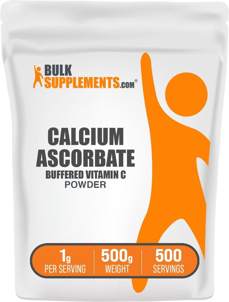BulkSupplements.com Calcium Ascorbaatpoeder - Gebufferd vitamine C-supplement, calciumpoeder - veganistisch en glutenvrij, 1g per portie, 500g (1.1 lbs) (verpakking van 1)