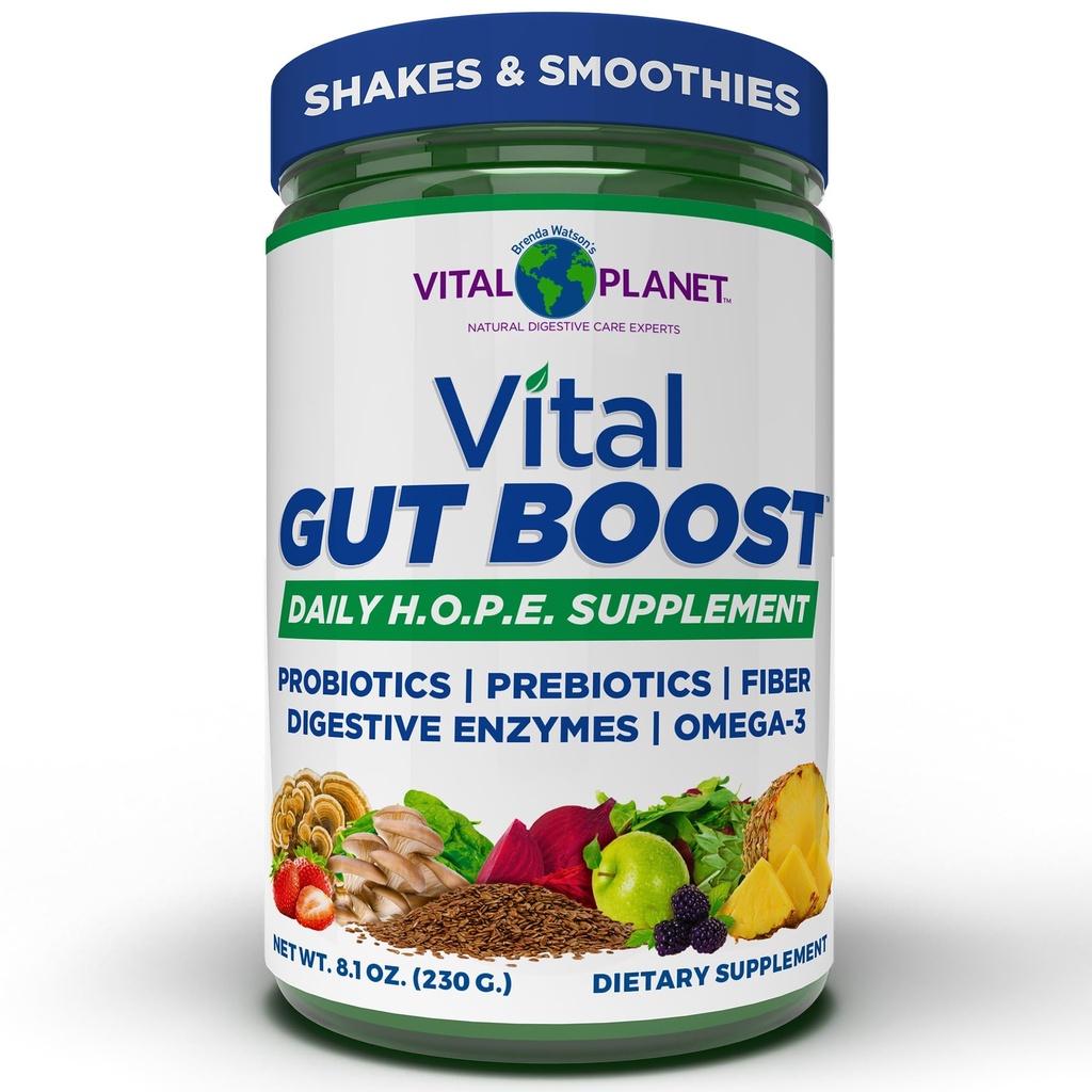 Vital Planet - Vital Gut Boost Powder door Brenda Watson, PBS Gut Check Hope Supplement met Fiber 35, Omega 3 Olie, Probiotica, en spijsverteringsenzymen, 8.1oz, 230 Gram, 30 Servingen